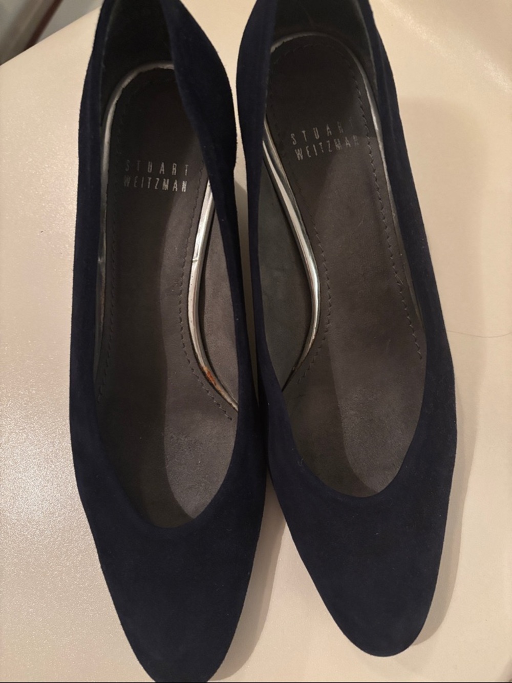 Stuart Weitzman Navy Suede Pointed Ballet Flats